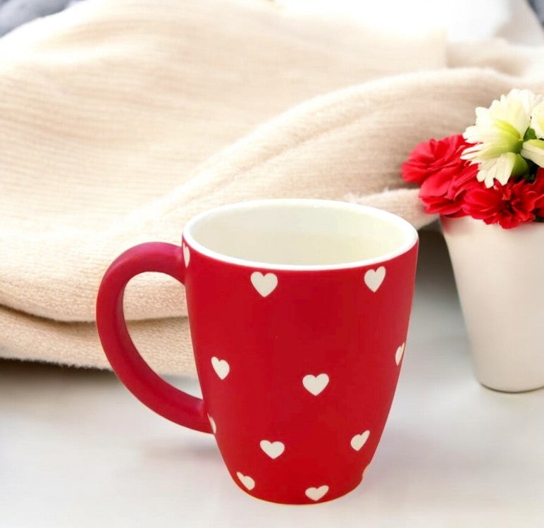 White Heart Printed Red Mug